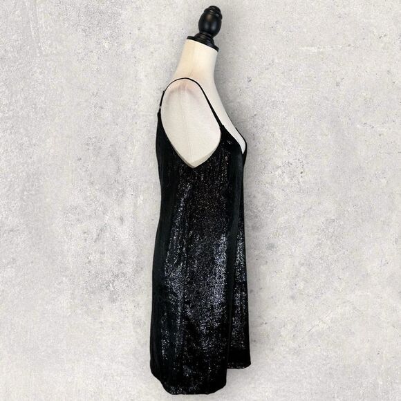 MinkPink Black Mini Dress Shimmer Double V-Neck, Size XS - Picture 5 of 11
